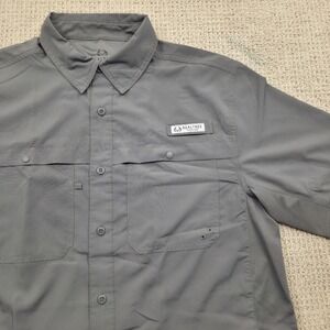 Realtree Fishing Short Sleeve Button Up Shirt Vented Gray Mens Medium